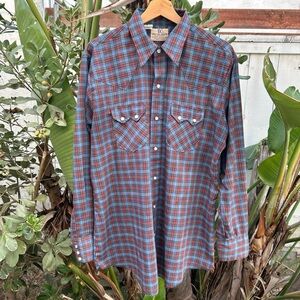 Vintage 1970s Dee Cee Brand Plaid Western Shirt USA Made Large